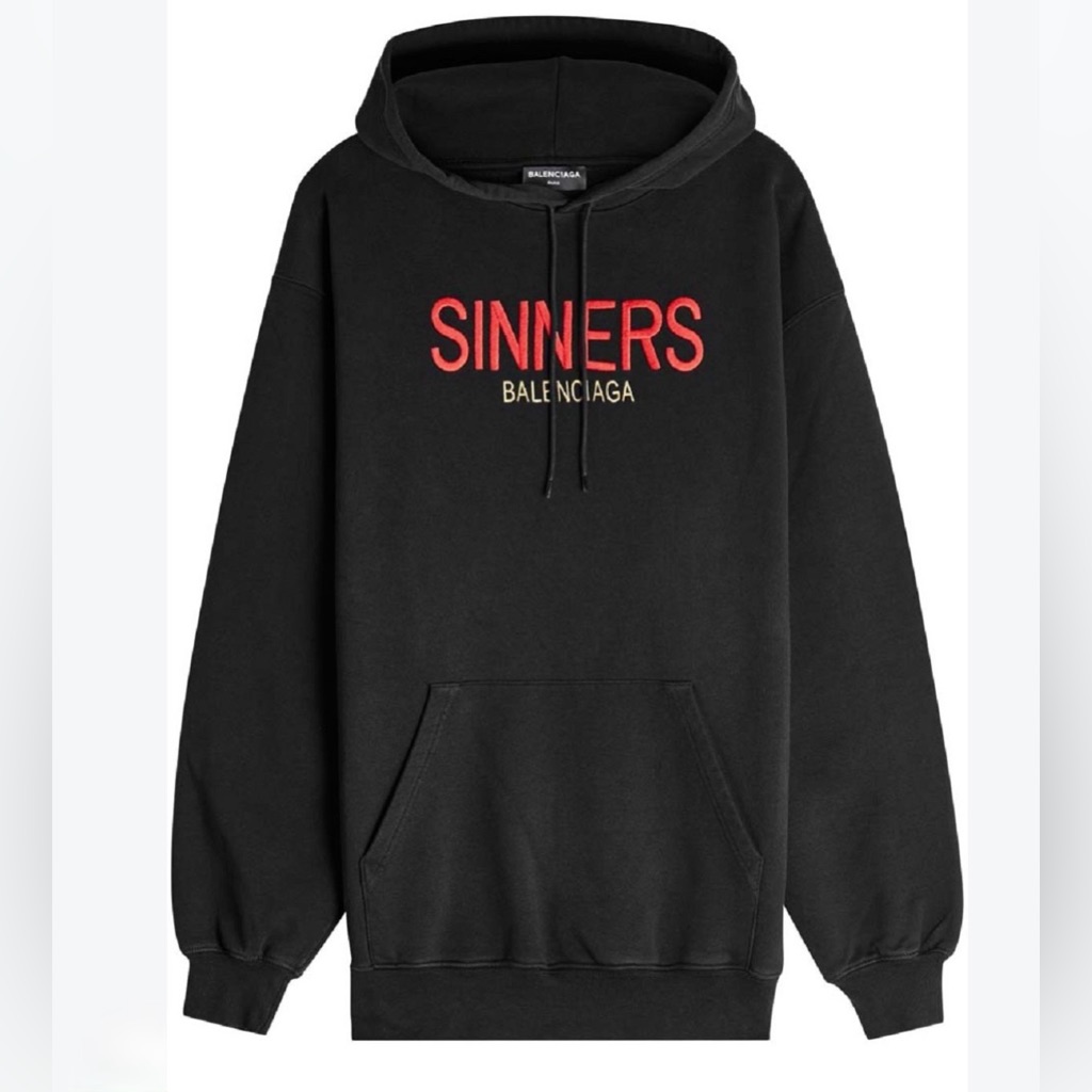 Balenciaga Sinners Oversized Embroidered Black Hoodie